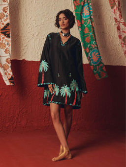 ZABELLA - Wild Roots Black Handcrafted Linen Mini Dress