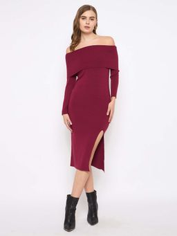 Madame - Women Wine Solid Maxi Dress