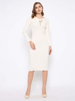 Madame - Women Off White Solid Midi Dress