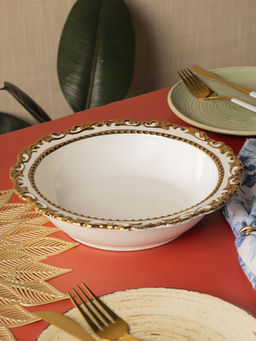 Voncasa - Golden Edge Glazed White Ceramic Dish