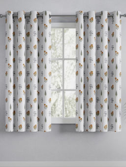 Haus & Kinder - Cotton Printed White Garden Of Joy Window Curtains (Pack Of 2) (5 Feet)
