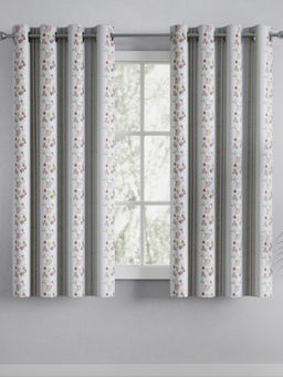 Haus & Kinder - Cotton Printed Maison Fleuree White Window Curtains (Pack Of 2)
