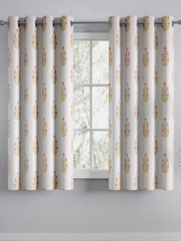 Haus & Kinder - Cotton Printed Serene Rosalia White Window Curtains (Pack Of 2)