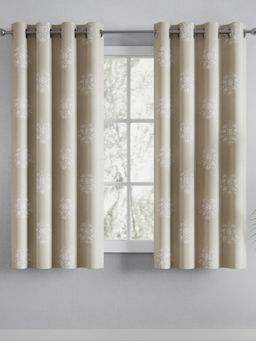 Haus & Kinder - Cotton Printed Ivory Filigree Beige Window Curtains (Pack Of 2)