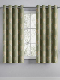 Haus & Kinder - Cotton Printed Soleil Botanique Sage Green Window Curtains (Pack Of 2)