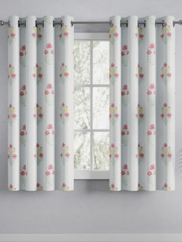 Haus & Kinder - Cotton Printed Meadow Of Petals White Window Curtains (Pack Of 2)