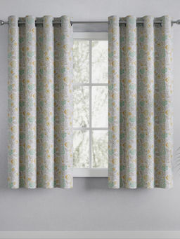 Haus & Kinder - Cotton Printed Rosaline White Window Curtains (Pack Of 2)