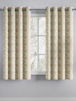 Haus & Kinder - Cotton Printed Petaline Beige Window Curtains (Pack Of 2)
