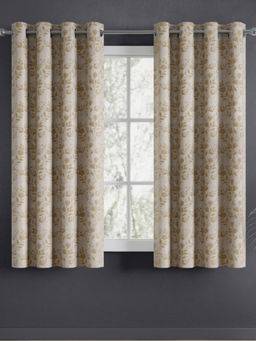 Haus & Kinder - Jacquard Leaf Meadow Lemon Beige Window Curtains (Pack Of 2)
