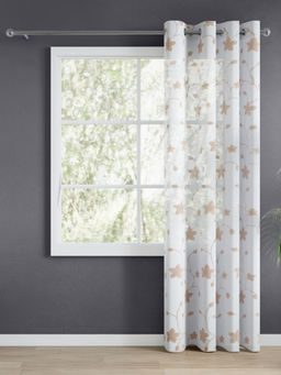 Haus & Kinder - Sheer Embroidered Shadow Bloom White Door Curtain (7 Feet)