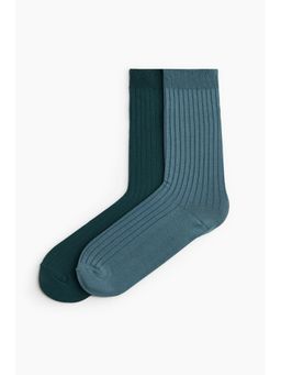 H&M - Men Turquoise 2-Pack Bamboo Viscose-Blend Socks
