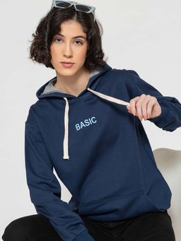 Lounge Dreams - Navy Blue Basic Solid Relaxed Hoodie