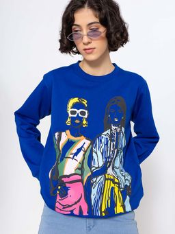 Lounge Dreams - Blue Graphic Printed Relaxed Sweatshirt