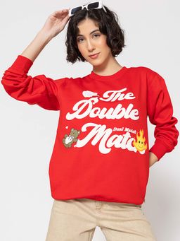 Lounge Dreams - Red Printed Relaxed Sweatshirt