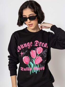 Lounge Dreams - Black Graphic Printed Relaxed Sweatshirt