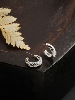 Accessorize London - Women's Silver Chunky Ribbed Hoop Earrings