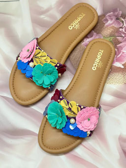 Toprico - Flower Power Beads Embroidered Nude Flats