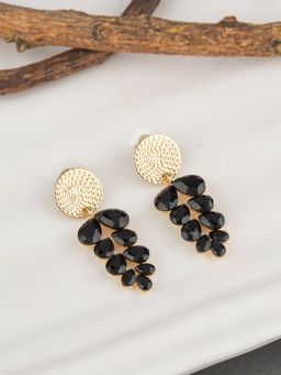 E2O - Gold Plated Black Beads Crafted Contemporary Drop Earring
