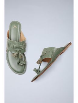W - Solid Green Round Toe Flat