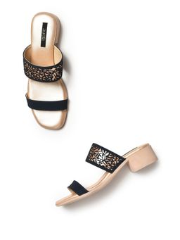 Aurelia - Laser Cut Black Square Block Heel