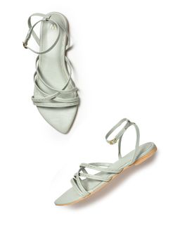 W - Embroidered Pastel Blue Pointed Toe Flat