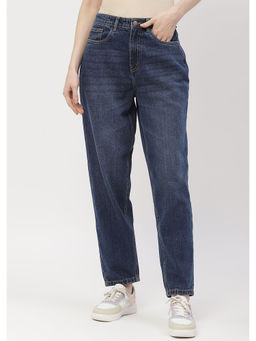 Madame - Solid Mid Blue Mom Fit Jeans
