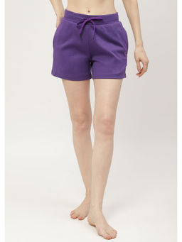 Madame - Solid Purple Loose Fit Shorts