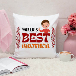 ARTBUG - World'S Best Brother Cushion With Filler Rakhi Gift (12x12 inches)