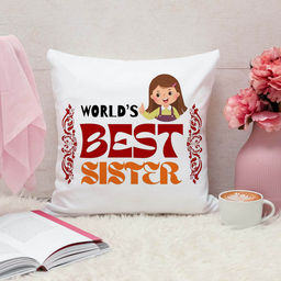 ARTBUG - World'S Best Sister Cushion With Filler Rakhi Gift (12x12 inches)