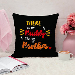 ARTBUG - There Is No Buddy Like My Brother Cushion With Filler Rakhi Gift (12x12 inches)