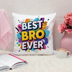 ARTBUG - Best Bro Ever Cushion With Filler Rakhi Gift (12x12 inches)