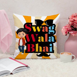 ARTBUG - Swag Wala Bhai Cushion With Filler Rakhi Gift (12x12 inches)