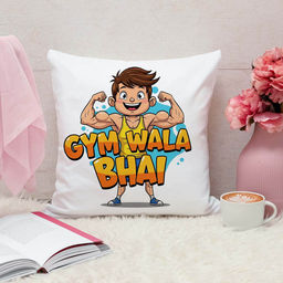 ARTBUG - Gym Wala Bhai Cushion With Filler Rakhi Gift (12x12 inches)