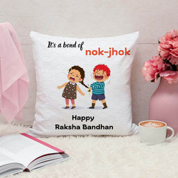 ARTBUG - It'S A Bond Of Nok-Jhok Cushion With Filler Rakhi Gift (12x12 inches)