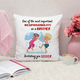 ARTBUG - One Of The Most Important Responsibility Cushion With Filler Rakhi Gift (12x12 inches)