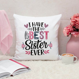 ARTBUG - I Have The Best Sister Ever Cushion With Filler Rakhi Gift (12x12 inches)