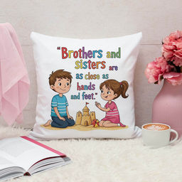 ARTBUG - Brother And Sister Are As Close As Hand And Feet. Cushion With Filler (12x12 inches)