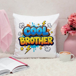 ARTBUG - Cool Brother Cushion With Filler Rakhi Gift (12x12 inches)