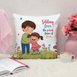 ARTBUG - Sibling Love The Purest Form Of Love Cushion With Filler Rakhi Gift (12x12 inches)