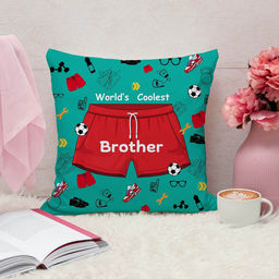 ARTBUG - World'S Coolest Brother Cushion With Filler Rakhi Gift (12x12 inches)