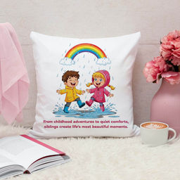 ARTBUG - From Childhood Adventures To Quit Comforts Cushion With Filler Rakhi Gift (12x12 inches)