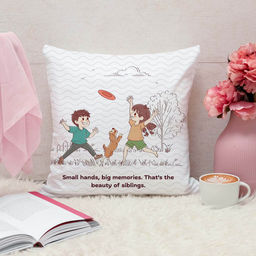 ARTBUG - Small Hands, Big Memories Cushion With Filler Rakhi Gift (12x12 inches)