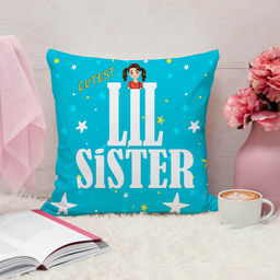 ARTBUG - Cutest Lil Sister Cushion With Filler Rakhi Gift (12x12 inches)