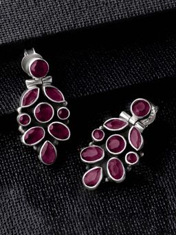 Peora - 925 Sterling Silver Oxidised Anti Tarnish Faux Ruby Drop Earring Jewellery-PF59E31RP