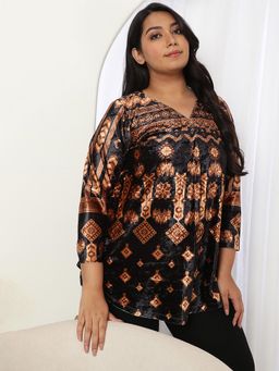 Amydus - Women Plus Size Black Printed Top