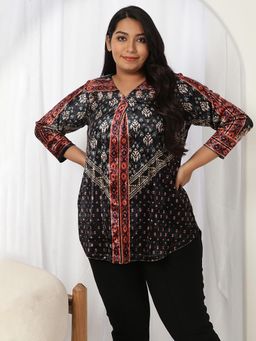 Amydus - Women Plus Size Black Printed Top