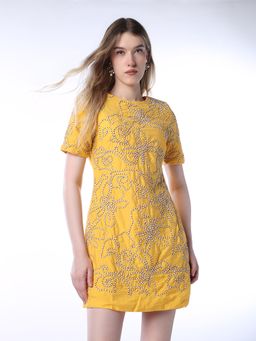 ONLY - Women Yellow Embroidered Dress
