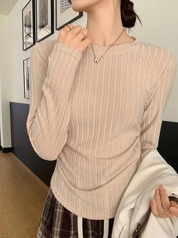 Outzidr - Women Beige Textured Fitted Top