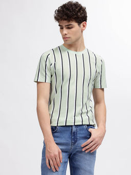 LINDBERGH - Men Green Striped Round Neck Short Sleeves T-Shirt
