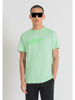 Antony Morato - Men Green Typography Round Neck Short Sleeves T-Shirt